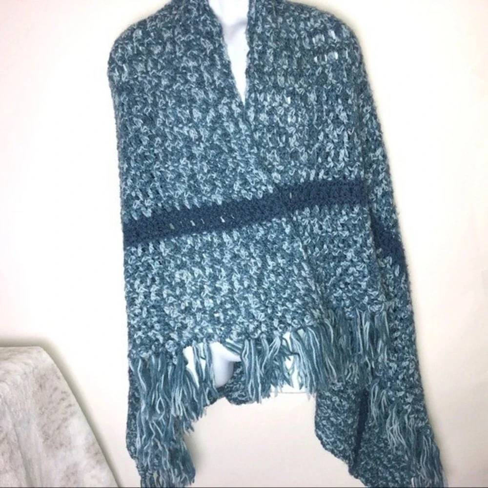 Crochet Blue Throw Blanket‎ Hand Made